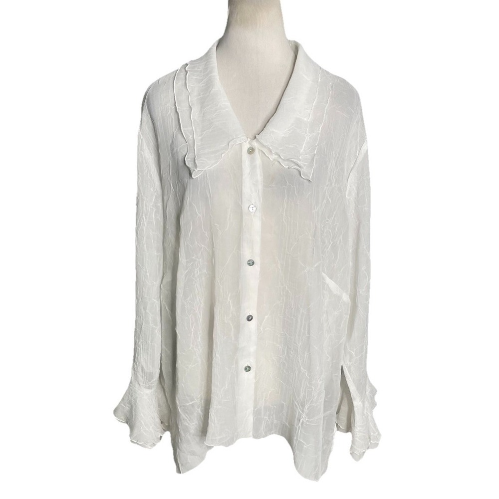 True Beauty Romantic White Crinkle Blouse Sheer Romantic Prairie Boho 20 - Picture 2 of 4